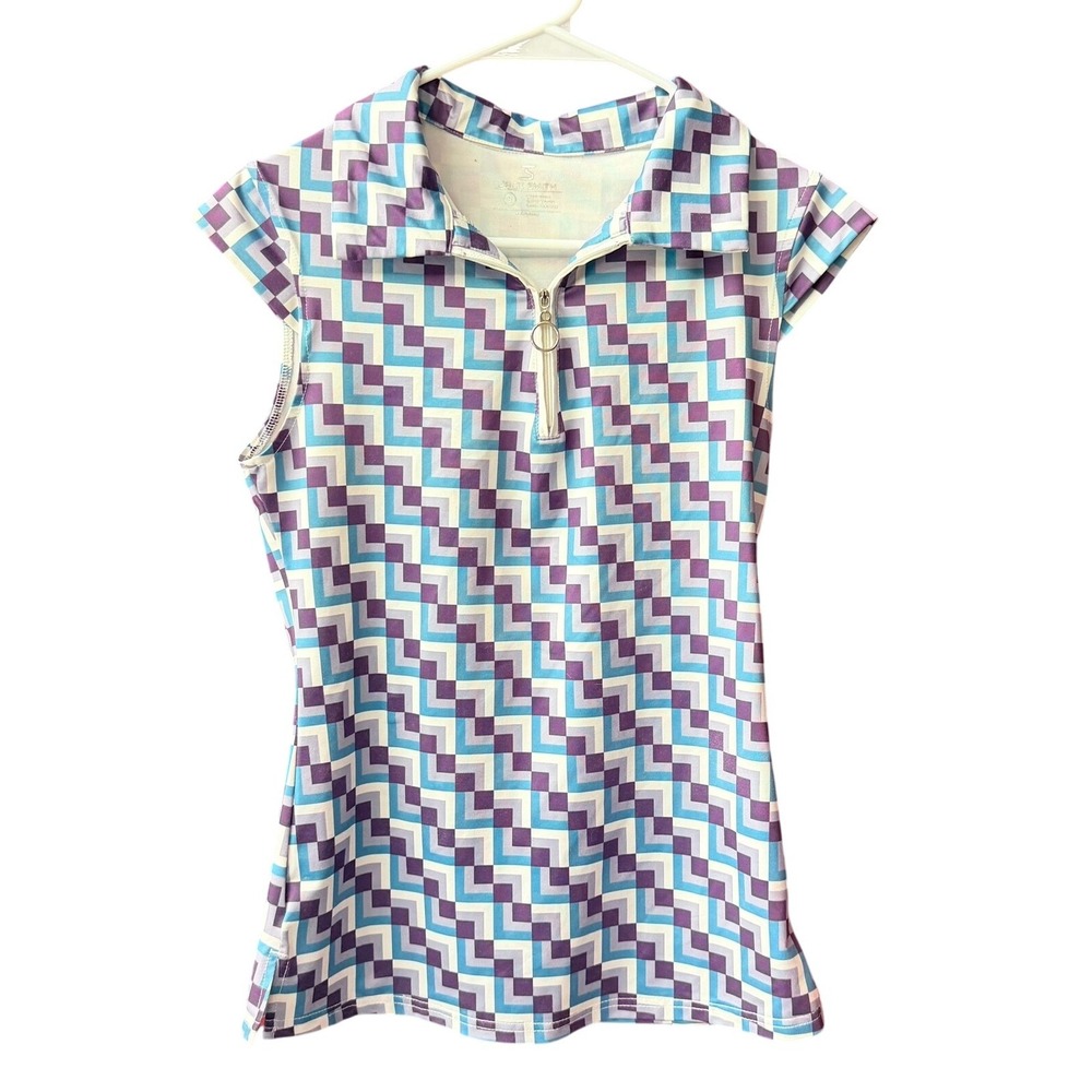 Jack Smith Golf‎ Polo Women Size S Purple Teal Geometric Quarter Zip Sleeveless